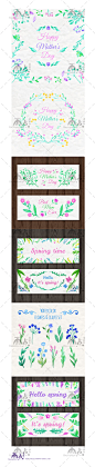 清新自然 植物 复古水彩花朵banner 绿叶花环插画 Ai矢量设计素材-淘宝网
