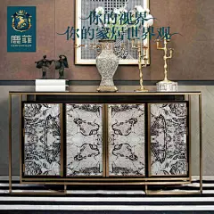鹿菲专属家具定制 奢华欧式手绘玄关柜新中式餐边柜边柜不锈钢柜