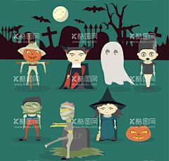 恐怖万圣角色矢量  - 源文件下载【酷图网】蝙蝠,南瓜灯,稻草人,吸血鬼,幽灵,僵尸,eps,ai,矢量,高清图片,素材,