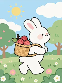 可爱兔子采摘荔枝插画