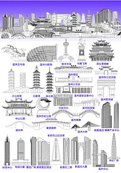 温州地标建筑合集AI格式矢量线稿