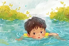 夏季玩水儿童防溺水插画