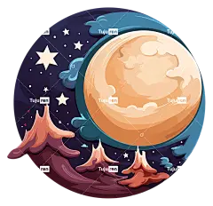 五彩颜料月亮和星星夜空月亮星星山脉-月亮和星星照亮雪山和树木