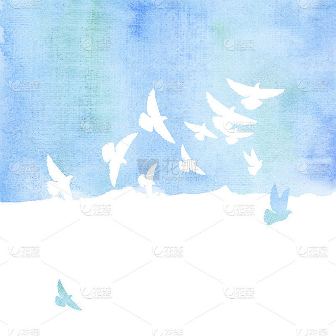 鸽子在天空水彩手绘插图
