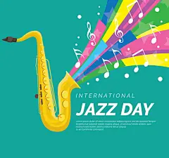 彩色国际爵士乐日萨克斯彩虹矢量素材