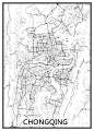 重庆装饰画黑白样条线地图北欧风格城市定制