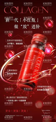 胶原蛋白果味饮料升级海报  - 源文件下载【酷图网】海报,微商,产品,胶原蛋白饮,饮品,成分,功效,品宣,
