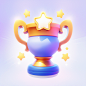 A trophy 3D icon, cartoon, clay, cute, smooth, smooth, blue, yellow, gradient, white background, highest detail, isometric view, HD, style expression--niji 5