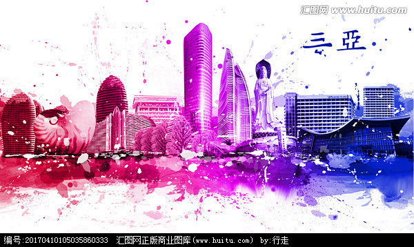 三亚旅游海南三亚城市建筑剪影城市地标三亚旅游海报中国风海报水墨