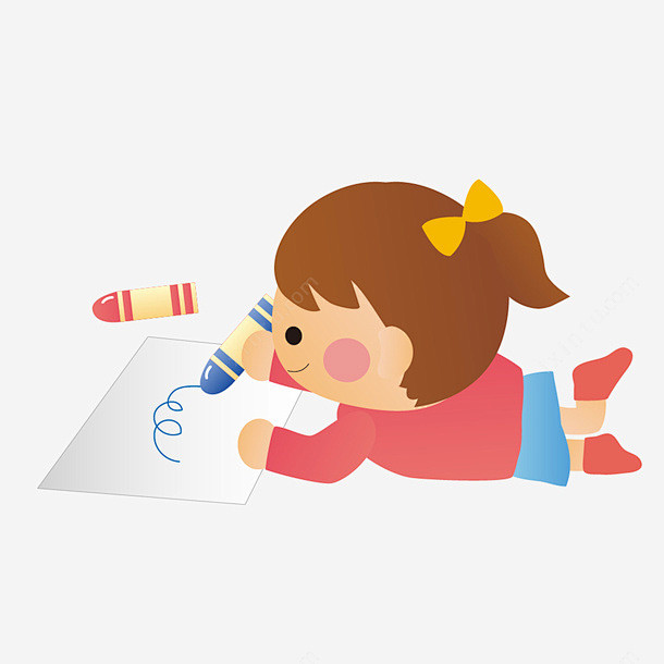 卡通简笔画小女孩画画png免抠素材_新图网 https://ixintu.com 卡通 简笔画 幼儿园上课 小女孩 画画 趴着画画 小孩画画