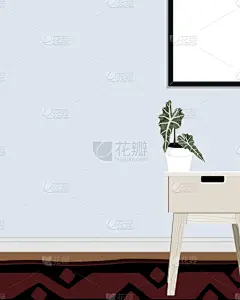 绘画插图,矢量,室内设计师,公寓,室内植物,床头柜,边框,地板,复古风格