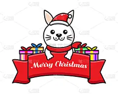 可爱的卡通兔子与圣诞祝福丝带
