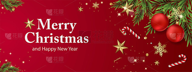 圣诞快乐，新年快乐美丽的红色横幅或背景图...