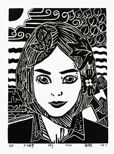 过目萤火采集到黑白木刻版画——少女椿