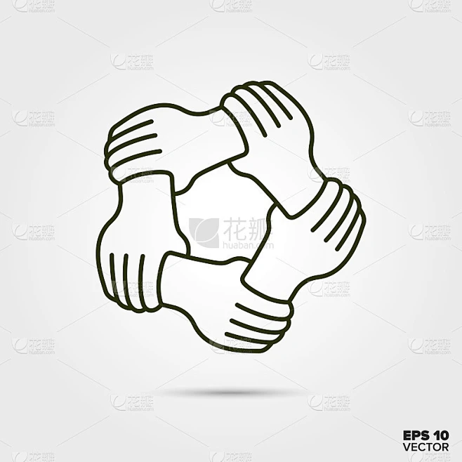 Teamwrk概念。五只手互相握住手腕的矢量线图标素材-花瓣网