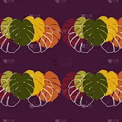 无缝模式的干怪物叶子与线在深蓝色的背景作为矢量插图。秋季或秋季概念壁纸。