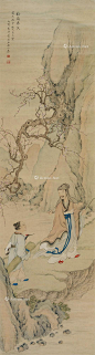 改琦——《梅岭春深》【道光丙申秋九月之望】人物小景 立轴欣赏 | 
清|改琦(1773-1828)字伯韫号香白、七芗、玉壶山人、百蕴生、改伯、横泖渔父等。工仕女人物佛像花鸟兰竹。宗法华喦，喜用兰叶描，仕女衣纹细秀，树石背景简逸，造型纤细，敷色清雅，创立了仕女画新体格，时人称"改派"。