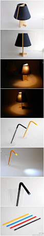 还是来自日本TENT的两个灯具设计：一个是晚上使用，照顾另一半休息，只亮一半的台灯（Saki-nerune Light）；另一个是仿吸管模样，可以调节照射角度的吸管灯（Straw Light）。都是灯，差别不要这么大哦！ via: http://t.cn/zOIhrlo