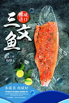 三文鱼海鲜灯箱广告海报设计