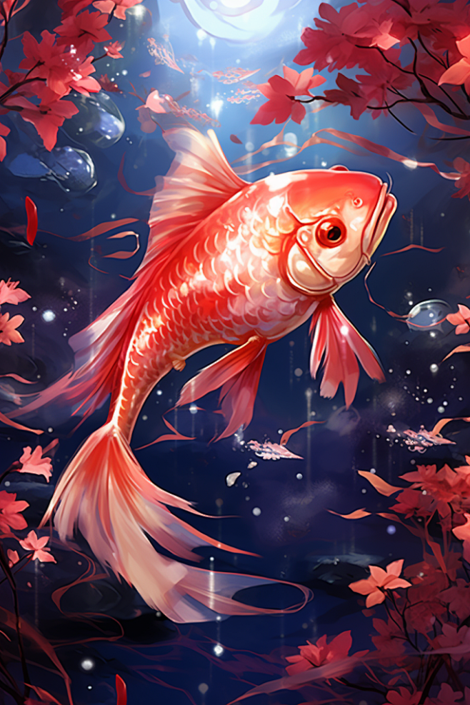 生物世界中国风国潮红色锦鲤插画