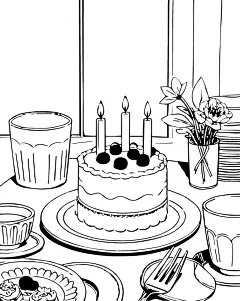 黑白生日蛋糕矢量插画图形