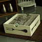 [摆设.摩登东方]实木餐巾盒欧式做旧纸巾盒印花白色方餐巾盒