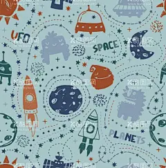 火箭  - 源文件下载【酷图网】宇宙,星空,大牌,蓝色,星星,宇航员,太空,矢量,数码,循环,童装,字母,