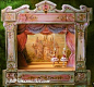 Inspired by antique toys..A fairytale castle Victorian tabletop theatre with mechanical ballerina puppets...by Jill Dianne. SOLD.