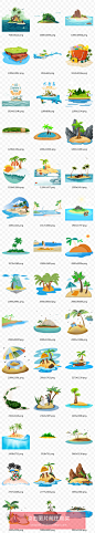 卡通手绘旅游度假椰树和沙滩小船小岛出海岛屿海岛海边度假N168