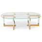 Trousdale 2 Coffee Table with Oval Glass Top : Introducing our new Trousdale 2 Coffee Table featuring lucite and brass in a criss-cross design. Shown with our oval glass top.    Dimensions: Glass Top 53" W x 27" D x 17" H    * To inquire ab