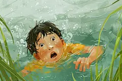 夏季戏水儿童落水插画