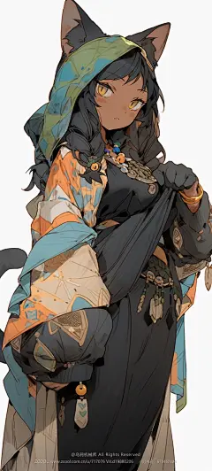 猫娘_AI绘画_Midjourney_萌妹_Anime_女角色设计_by 乌鸦机械师 (160)