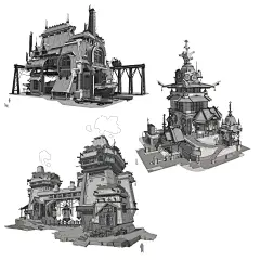 【sketch】草图，自我检讨20210324，船只工厂以及民族建筑, aerofsles GRS : 最近画的一些黑白草图，集中力量处理建筑，希望可以打开局面。现在一个阶段结束了，新的阶段马上就要开始，希望好运。谢谢收看