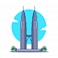 吉隆坡石油双塔，双子塔，马来西亚吉隆坡景点，卡通矢量图插画矢量图素材