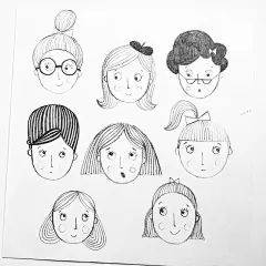 #手绘素材#生动有趣的卡通头像铅笔画，一只铅笔就能画可爱小人儿，赶快学起来~作者ins：katyhalfordillustration，仅做分享练习使用。 ​​​​