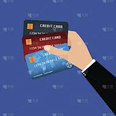 商人手里拿着芯片塑料信用卡。矢量插画商业概念设计。