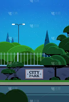 城市公园横幅护栏，美丽的夜景背景垂直
