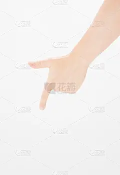 特写男性的手指指向。孤立在白色背景上。白人的手。模拟。副本的空间。模板。空白。