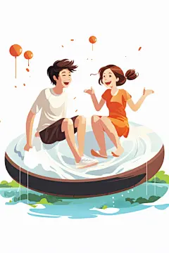 暑假游泳圈开心泳池插画图片