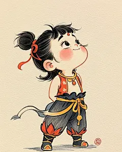 哪吒插画简笔画手绘治愈