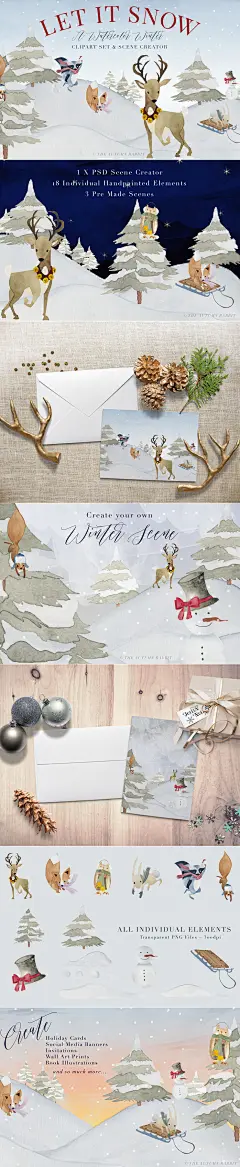 手绘水彩冬季海报场景森系动物雪人PNG免抠设计素材 - 秀图汇_设计师最喜爱的素材下载站，海量国外精选素材