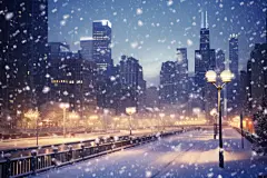 大雪纷飞雪景下的城市摄影图