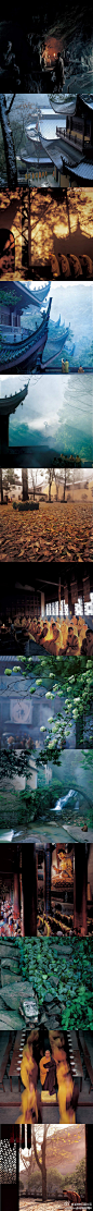 摄影师张望，此组照片拍摄始于2006年杭州灵隐寺。照片名称依次是：寻佛、佛国、幻灭、天外、澄境、轮回、禅静、礼佛、洗心、凡圣、流年、过堂、心尘。
