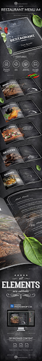 Blackboard Luxury Restaurant Menu A4 - Food Menus Print Templates