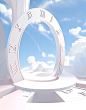 Abstract wallpaper time clock white space, in the style of detailed skies, symbolic props, arched doorways, anamorphic lens, high-angle, michael heizer, norman foster