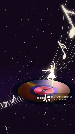 唱片,芭蕾舞,插画,星空,蓝色正版图片素材