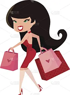 卡通复古海报女郎与购物袋
