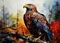 Eagle 切断了Babstrwatercolor秋森林场,