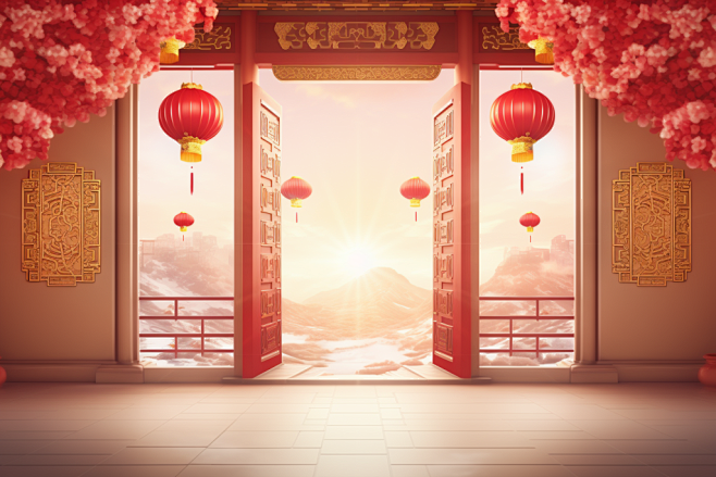 开门中式门楼背景图图片