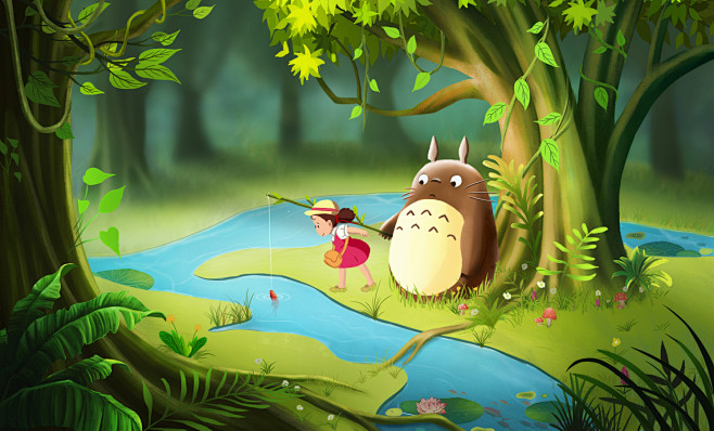 手绘场景龙猫和小梅